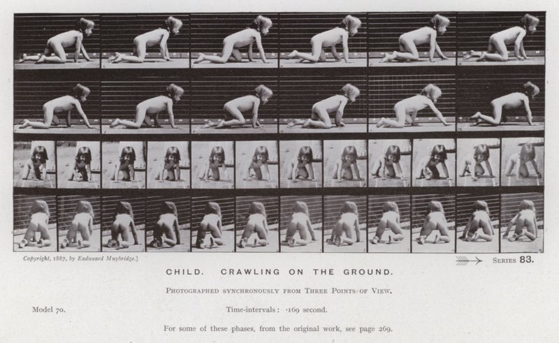 Den menneskelige figuren i bevegelse: Barn som kryper på bakken av Eadweard Muybridge