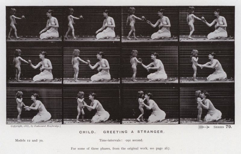 The Human Figure in Motion: Barn, hilser på en fremmed (s/hvitt-bilde) av Eadweard Muybridge