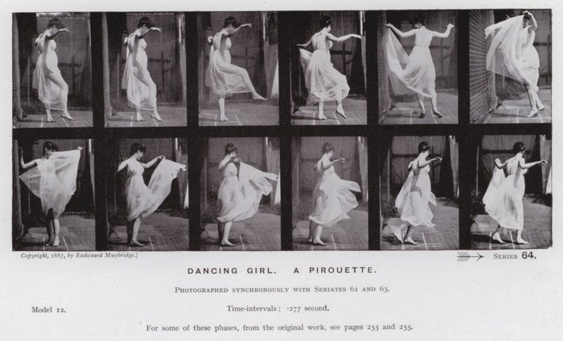The Human Figure in Motion: Dansende jente, en piruett (s/hv-bilde) av Eadweard Muybridge