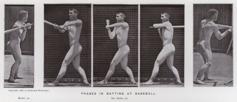 The Human Figure in Motion: Faser i batting på baseball (s/hv-bilde) av Eadweard Muybridge