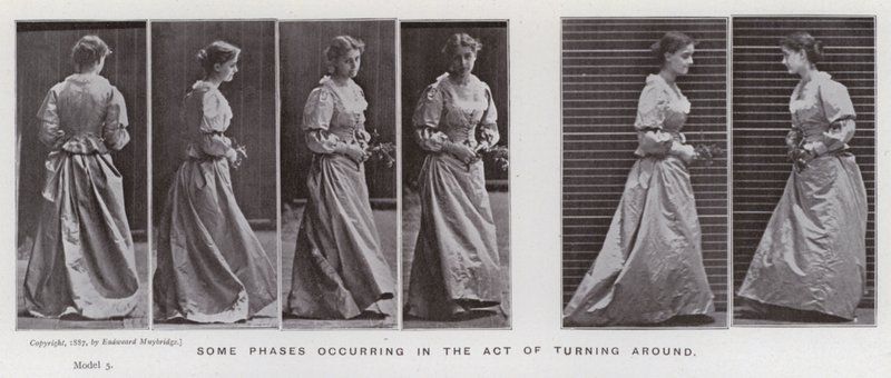 Den menneskelige figuren i bevegelse: Noen faser som oppstår i det å snu (s/hv-bilde) av Eadweard Muybridge