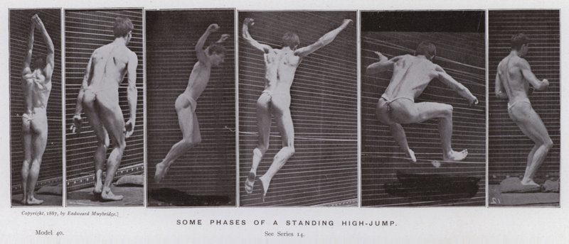 Den menneskelige figuren i bevegelse: Noen faser av et stående høydehopp av Eadweard Muybridge