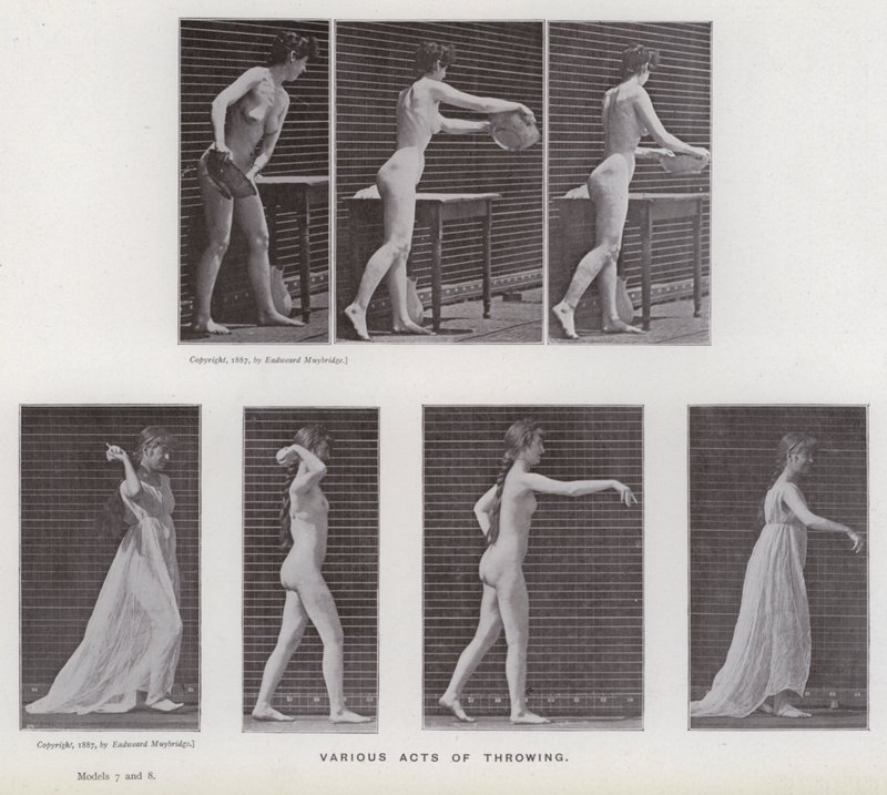 The Human Figure in Motion: Ulike kastehandlinger (s/hvitt-bilde) av Eadweard Muybridge