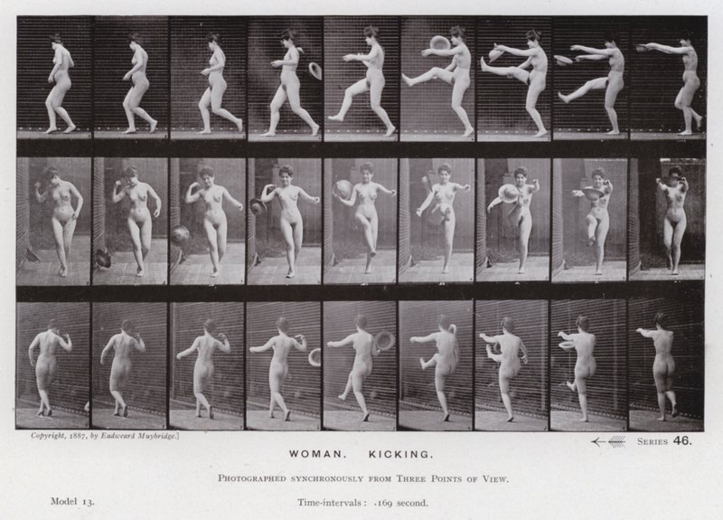 Den menneskelige figuren i bevegelse: Kvinne, sparker av Eadweard Muybridge