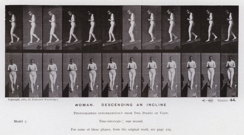 Den menneskelige figuren i bevegelse: Kvinne, nedover en skråning (s/hvitt-bilde) av Eadweard Muybridge