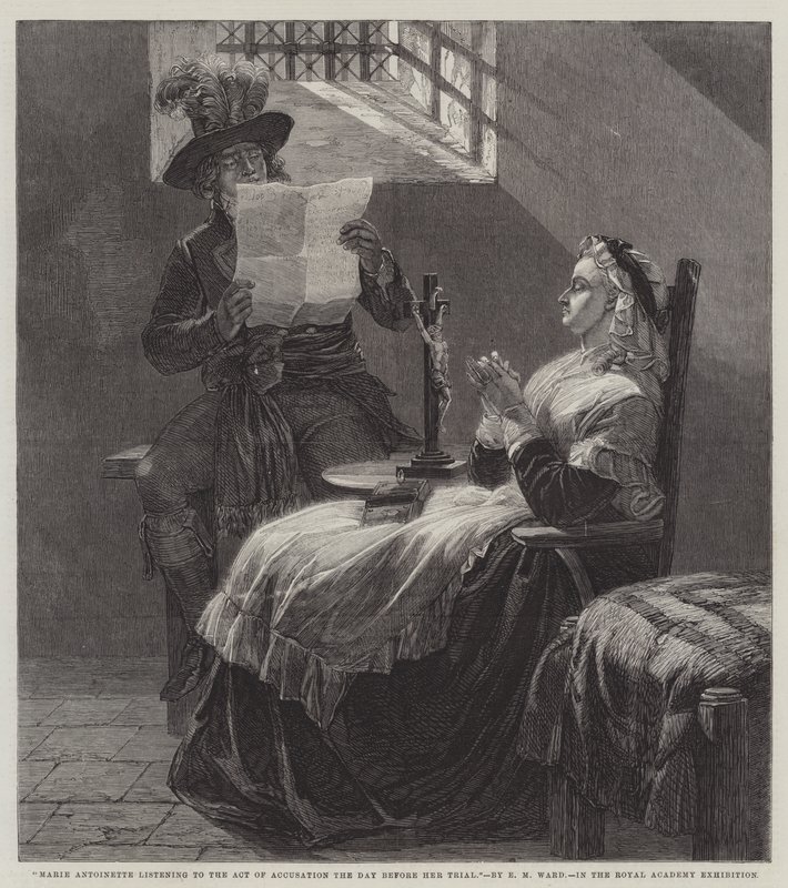 Marie Antoinette lytter til anklageloven dagen før rettssaken hennes av Edgar Melville Ward