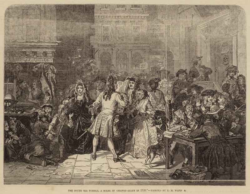 South Sea Bubble, en scene i Change-Ally i 1720 av Edgar Melville Ward