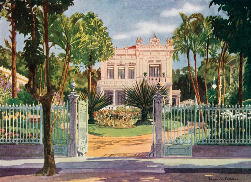 Residens til grev Paulo de Frontin, Petropolis (farge litho) av Edgar L. Pattison