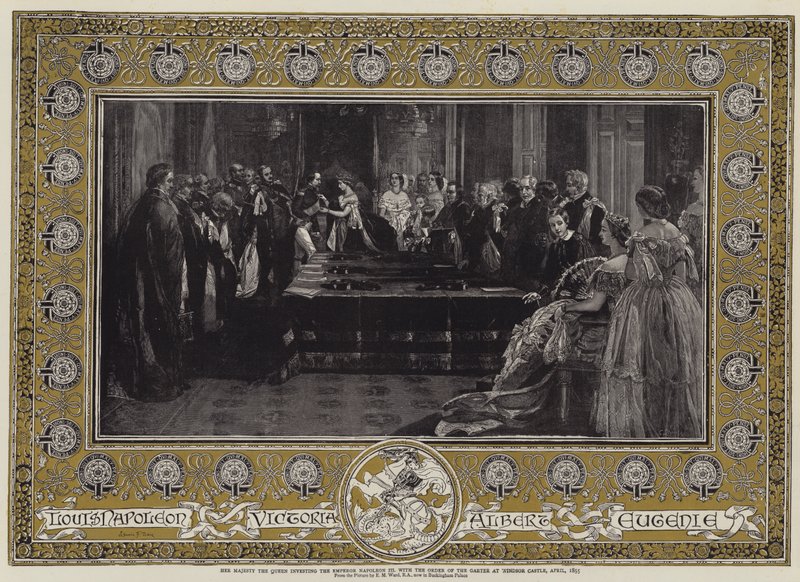 Hennes Majestet Dronningen investerte keiser Napoleon III med strømpebåndsordenen ved Windsor Castle, april 1855 av Edgar Melville Ward