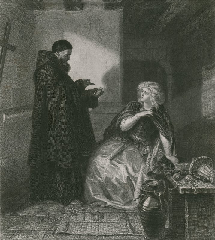 Juliet i cellen til Friar Lawrence, Romeo og Julie av Edgar Melville Ward