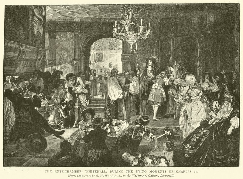 Ante-kammeret, Whitehall, under Charles IIs døende øyeblikk av Edgar Melville Ward