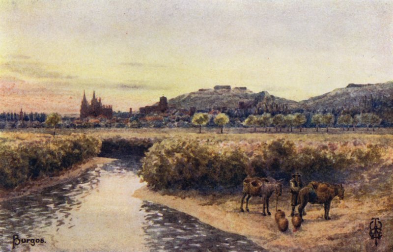 Nord-Spania: Burgos, fra øst (farge litho) av Edgar T. A. Wigram