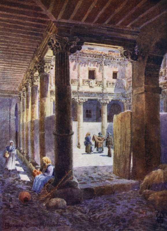 Nord-Spania: Burgos, uteplass til Casa de Miranda (farge litho) av Edgar T. A. Wigram