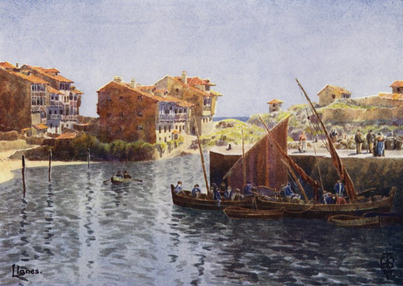 Nord-Spania: Llanes, The Harbor (farge litho) av Edgar T. A. Wigram