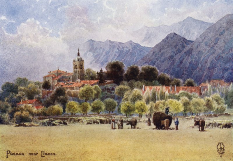 Nord-Spania: Pasana, en asturisk fjellandsby (farge litho) av Edgar T. A. Wigram