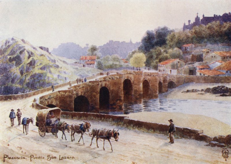 Nord-Spania: Plasencia, St. Lazarus-broen (litho-farge) av Edgar T. A. Wigram