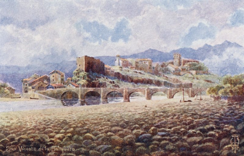 Nord-Spania: San Vicente de la Barquera (litho-farge) av Edgar T. A. Wigram