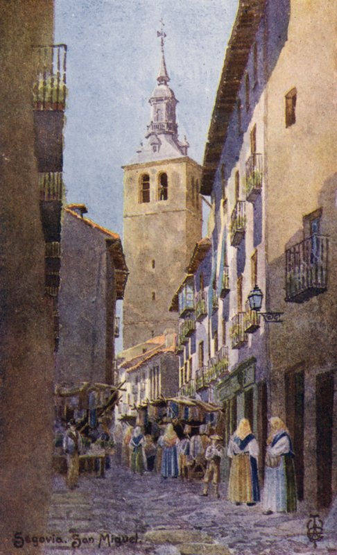 Nord-Spania: Segovia, San Miguel-kirken (farge litho) av Edgar T. A. Wigram