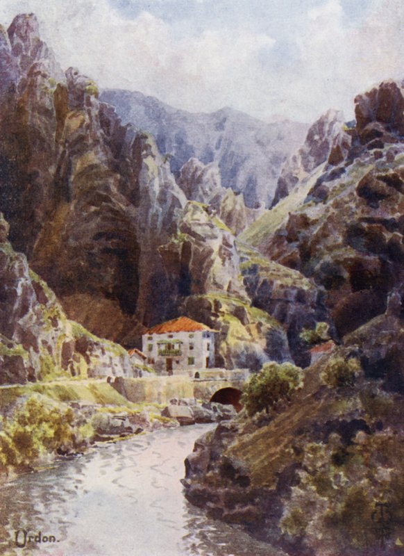 Nord-Spania: Deva-juvet, Urdon (litho-farge) av Edgar T. A. Wigram