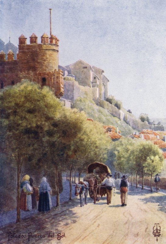 Nord-Spania: Toledo, Puerta del Sol (farge litho) av Edgar T. A. Wigram