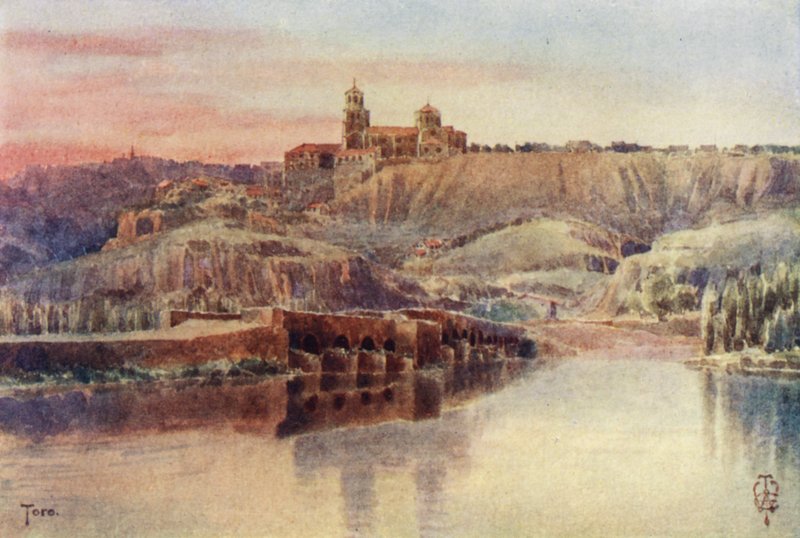 Nord-Spania: Toro, Fra bredden av Duero (farge litho) av Edgar T. A. Wigram