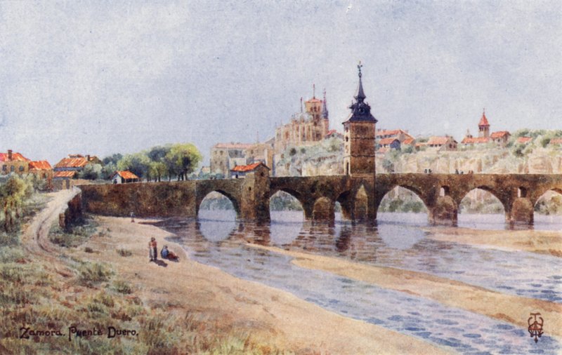 Nord-Spania: Zamora, Fra bredden av Duero (farge litho) av Edgar T. A. Wigram
