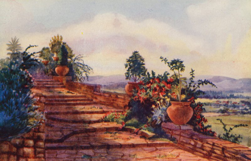 The Steps at Government House, Pretoria (farge litho) av Edith Struben