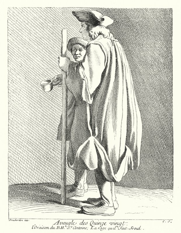Blind mann fra Quinze-Vingts sykehus (gravering) av Edmé (after) Bouchardon