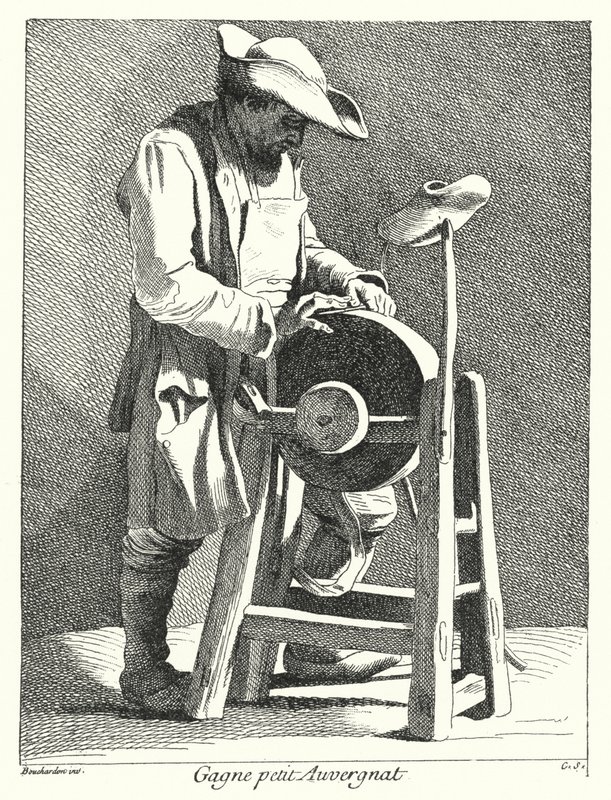Knivsliper fra Auvergne (gravering) av Edmé (after) Bouchardon