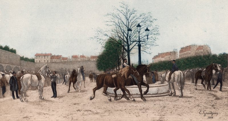 Hestemarked i Paris (fargefotogravyr) av Edmond Georges Grandjean
