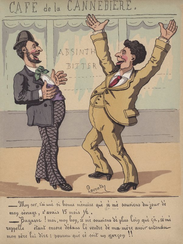 Samtale utenfor en kafé (farge litho) av Edmond Lavrate