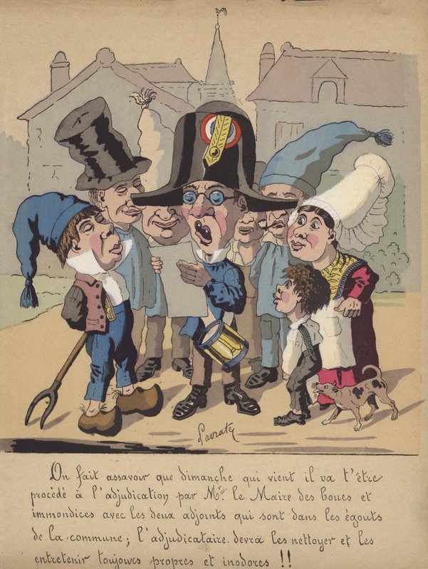 Lesing av varsel fra ordføreren om rensing av kommunalt avløp (farge litho) av Edmond Lavrate