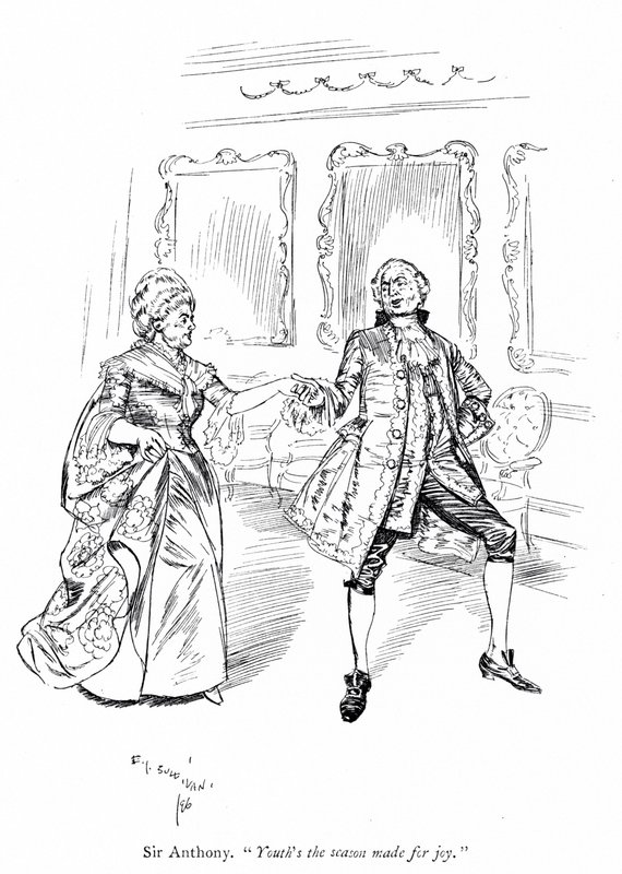 Illustrasjon for Sheridans The Rivals (gravering) av Edmund Joseph (after) Sullivan