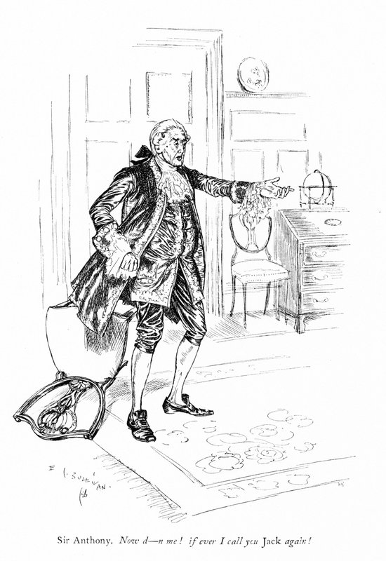 Illustrasjon for Sheridans The Rivals (gravering) av Edmund Joseph (after) Sullivan