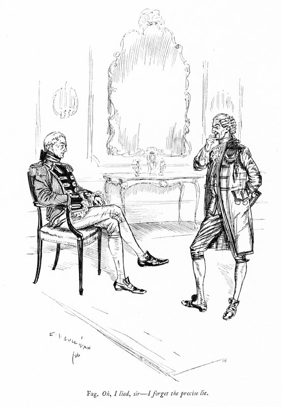 Illustrasjon for Sheridans The Rivals (gravering) av Edmund Joseph (after) Sullivan