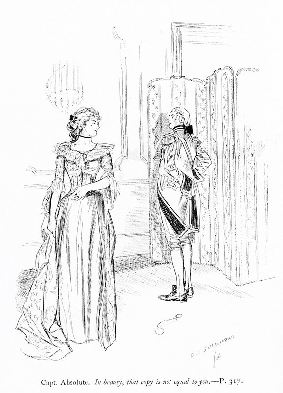 Illustrasjon for Sheridans The Rivals (gravering) av Edmund Joseph (after) Sullivan