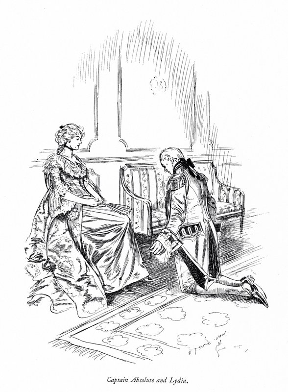 Illustrasjon for Sheridans The Rivals (gravering) av Edmund Joseph (after) Sullivan