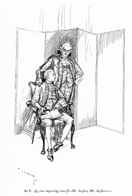 Illustrasjon for Sheridans The School for Scandal (gravering) av Edmund Joseph (after) Sullivan