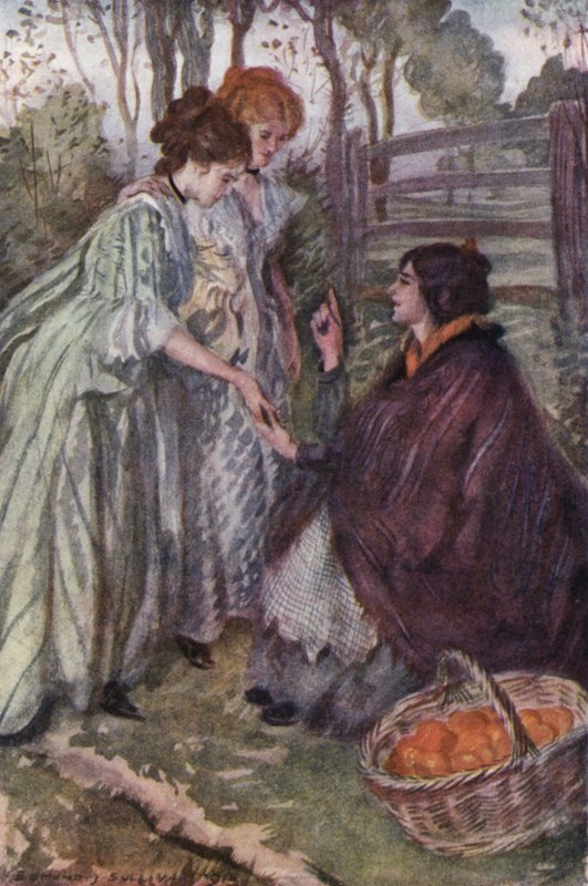 Illustrasjon for The Vicar of Wakefield av Oliver Goldsmith (farge litho) av Edmund Joseph Sullivan