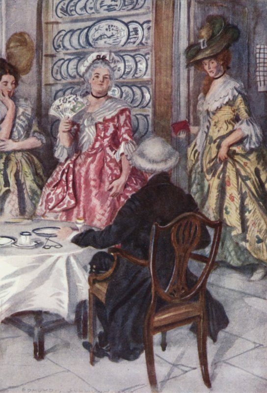 Illustrasjon for The Vicar of Wakefield av Oliver Goldsmith (farge litho) av Edmund Joseph Sullivan