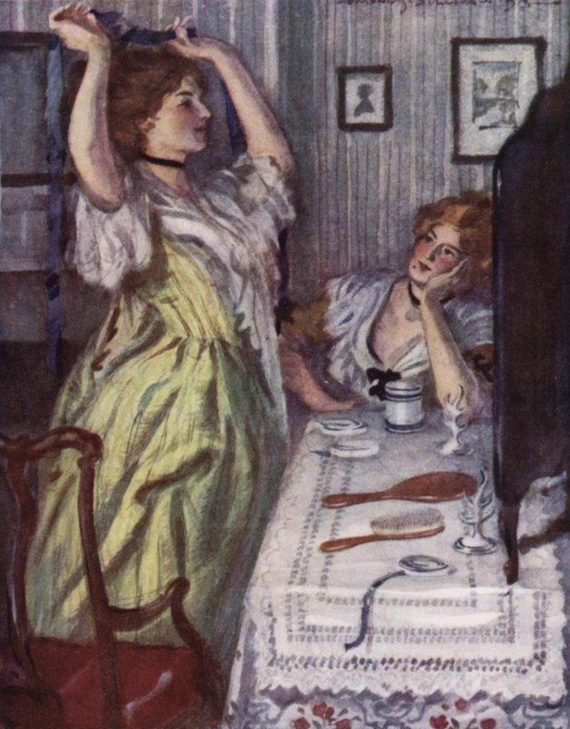 Illustrasjon for The Vicar of Wakefield av Oliver Goldsmith (farge litho) av Edmund Joseph Sullivan
