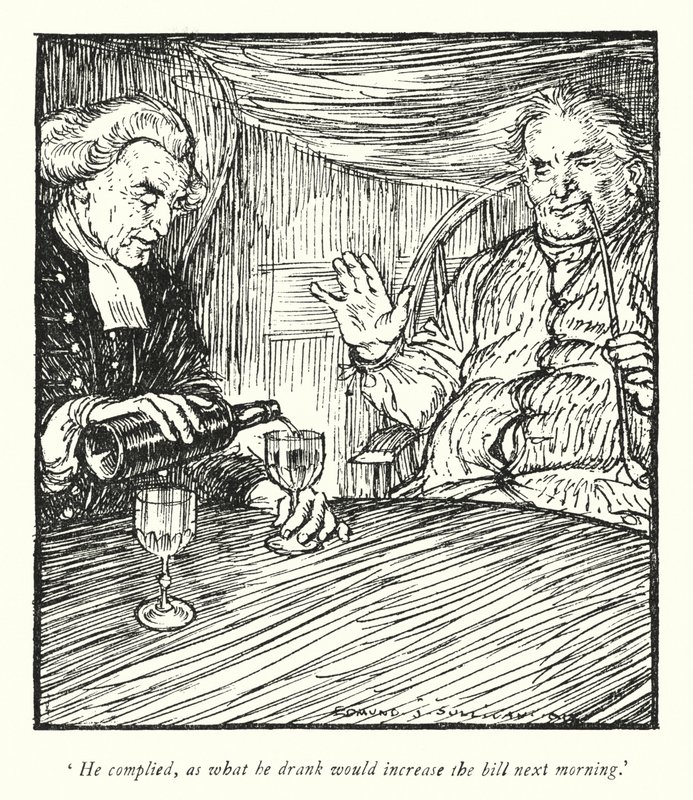 Illustrasjon for The Vicar of Wakefield av Oliver Goldsmith (litho) av Edmund Joseph Sullivan