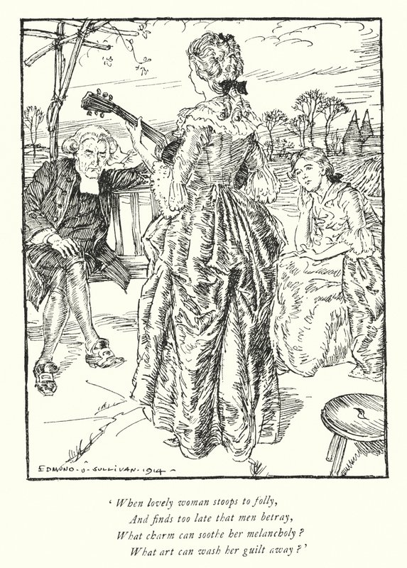 Illustrasjon for The Vicar of Wakefield av Oliver Goldsmith (litho) av Edmund Joseph Sullivan