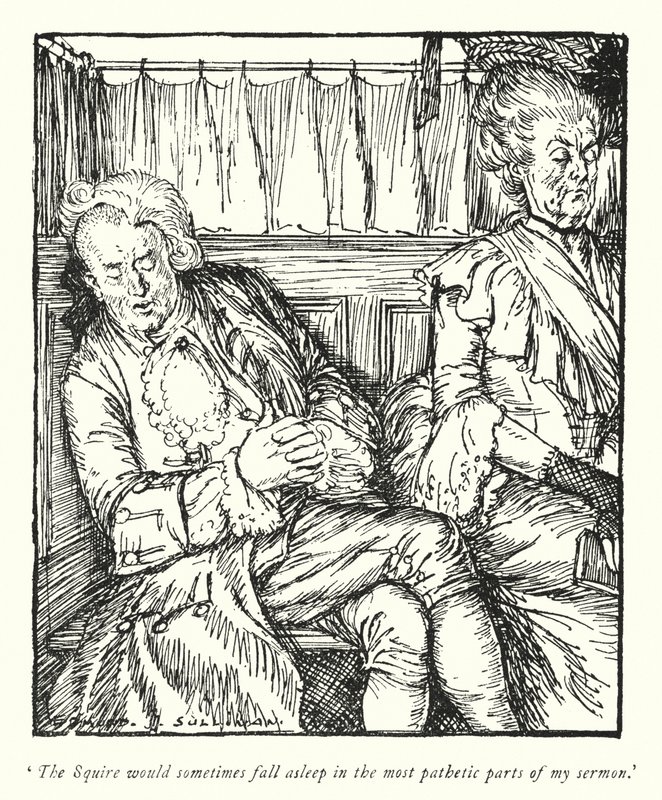 Illustrasjon for The Vicar of Wakefield av Oliver Goldsmith (litho) av Edmund Joseph Sullivan