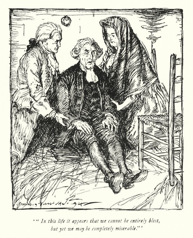 Illustrasjon for The Vicar of Wakefield av Oliver Goldsmith (litho) av Edmund Joseph Sullivan