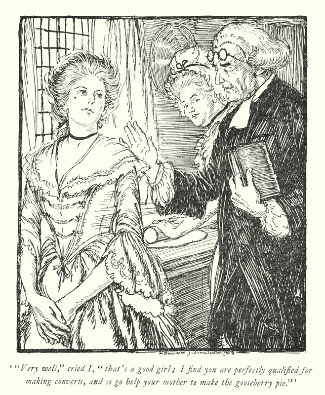 Illustrasjon for The Vicar of Wakefield av Oliver Goldsmith (litho) av Edmund Joseph Sullivan