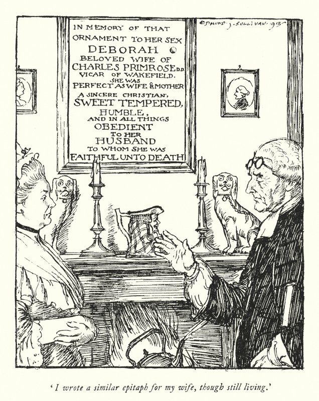 Illustrasjon for The Vicar of Wakefield av Oliver Goldsmith (litho) av Edmund Joseph Sullivan