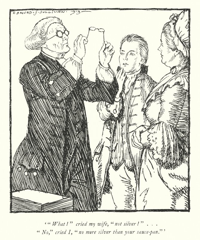 Illustrasjon for The Vicar of Wakefield av Oliver Goldsmith (litho) av Edmund Joseph Sullivan