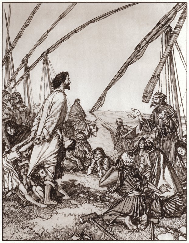 Jesus spør: Hvem er min neste? (litho) av Edmund Joseph Sullivan