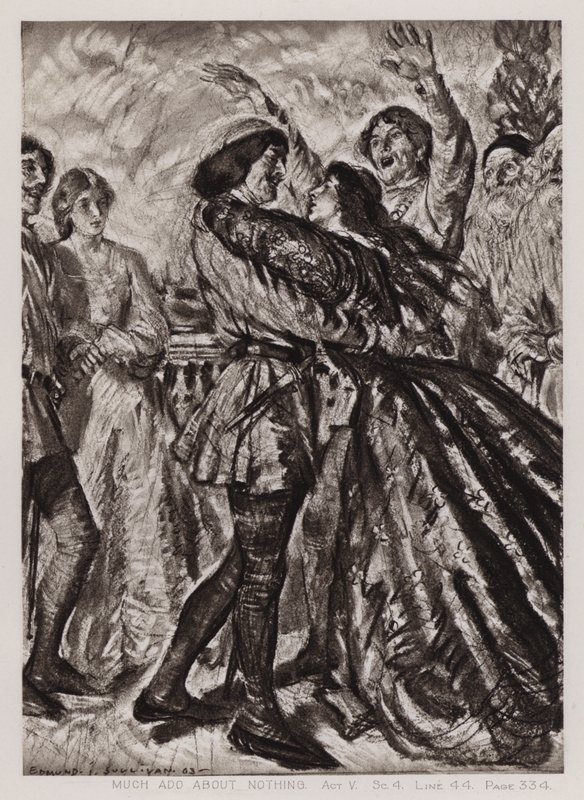 Mye ståhei om ingenting, akt V, Sc 4 (litho) av Edmund Joseph Sullivan